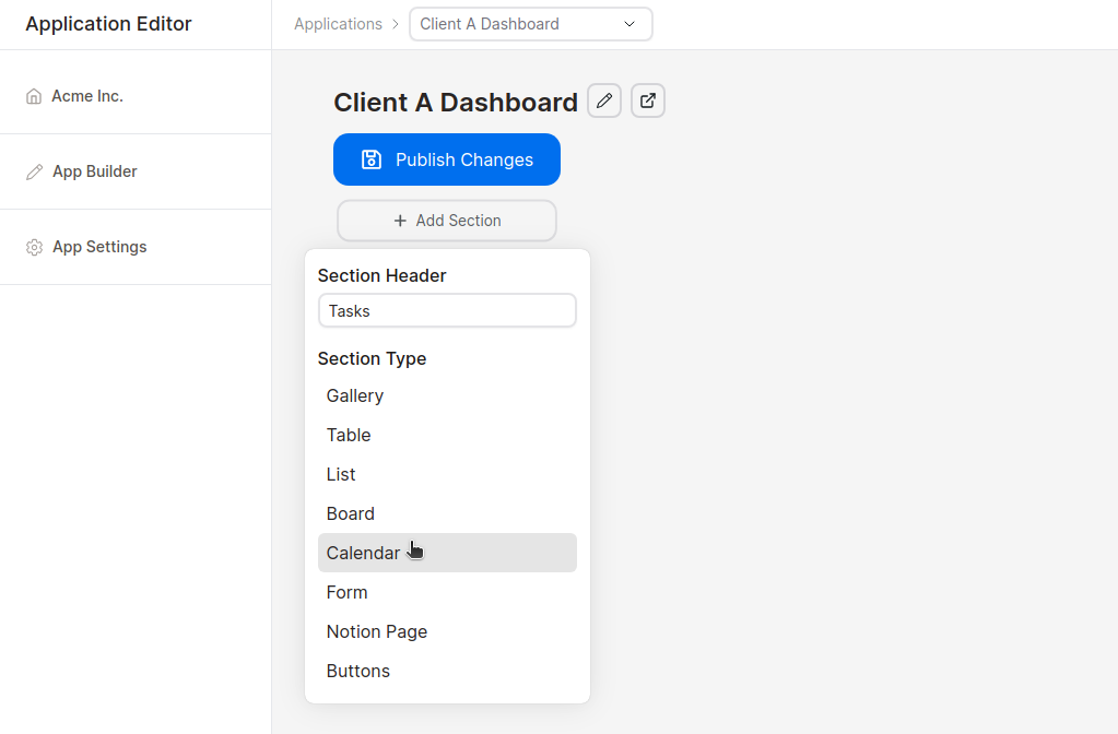 Stackoia add section dropdown